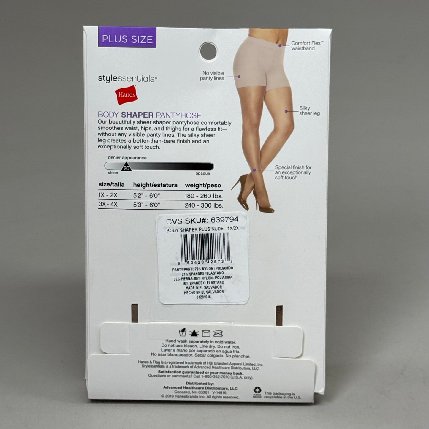 HANES (3 PACK) Style Essentials Body Shaper Pantyhose Women's 1X/2X Nude 639794