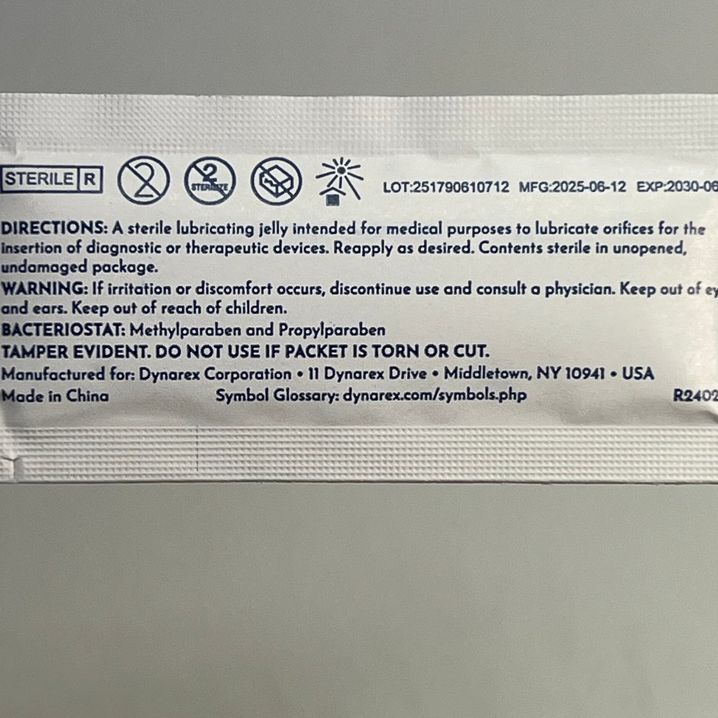 ZA@ DYNAREX (144 PACK) Sterile DynaLube Lubricating Jelly 2.7g Clear 1250 BB 06/30 C