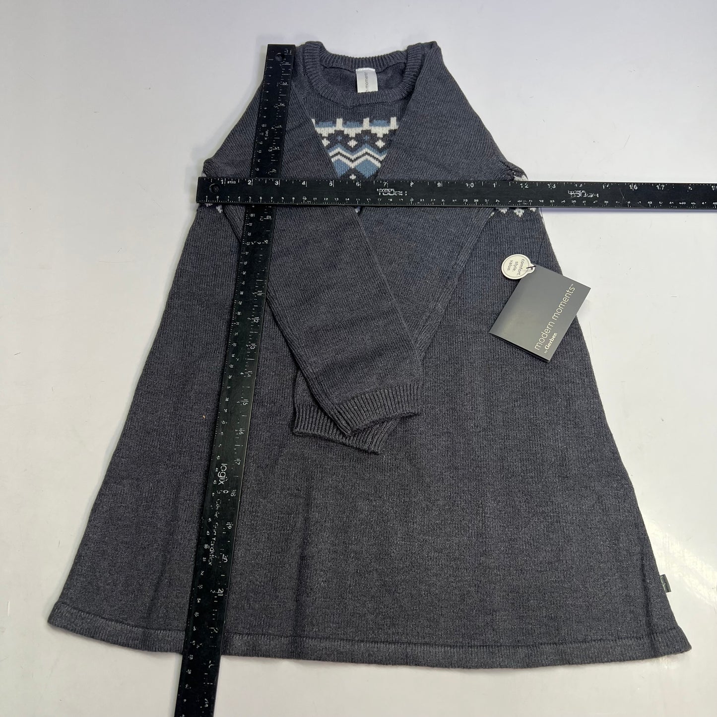 GERBER Soft Viscose Long Sleeve Sweater Dress Girl's Sz 5T Grey/Blue 503261