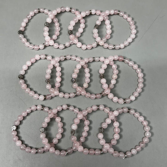 BEST WHOLESALE (12 PACK) Beaded Rose Quartz Crystal Bracelets 3" Silver Tree New