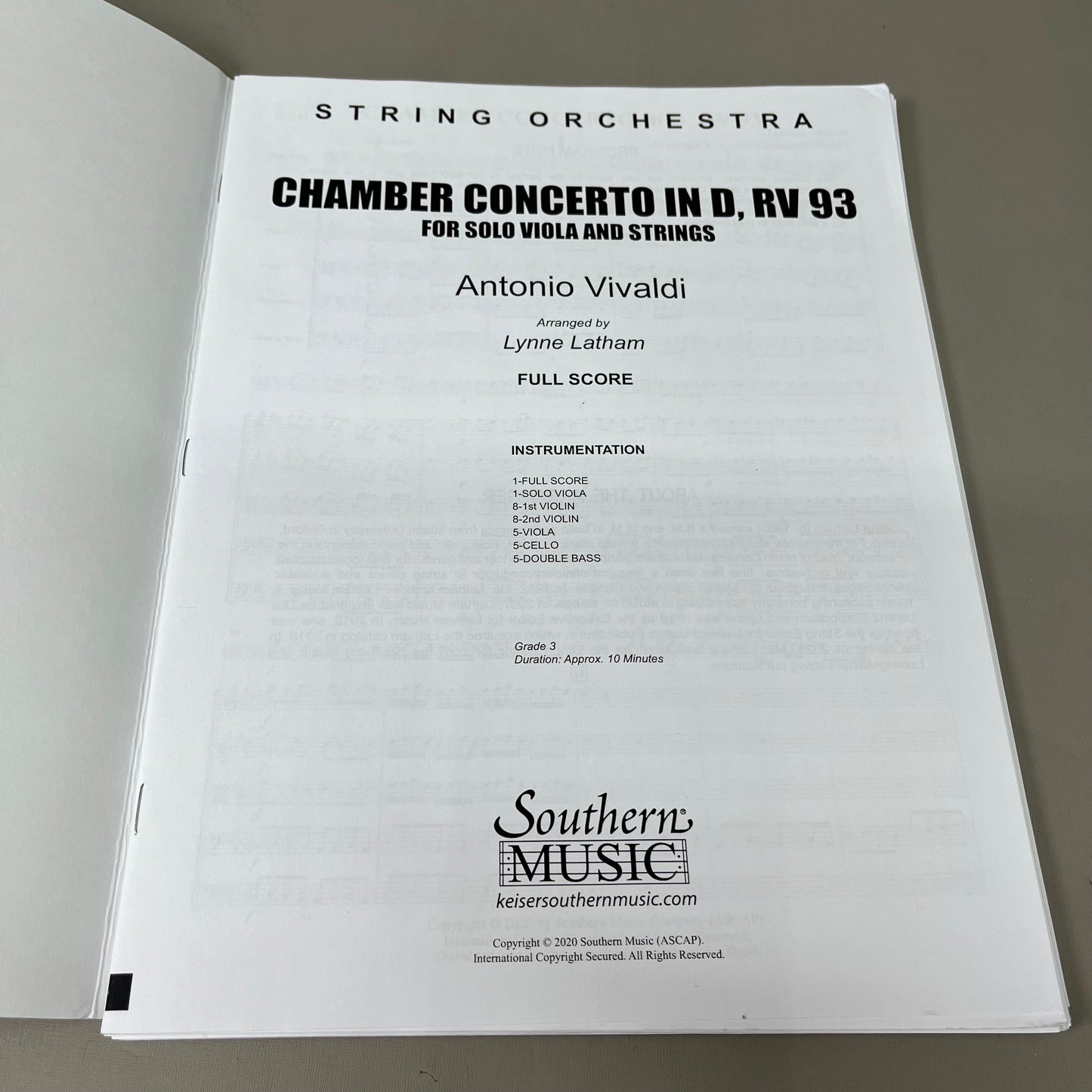 SOUTHERN MUSIC Chamber Concerto by Antonio Vivaldi Intermediate String Orchestra