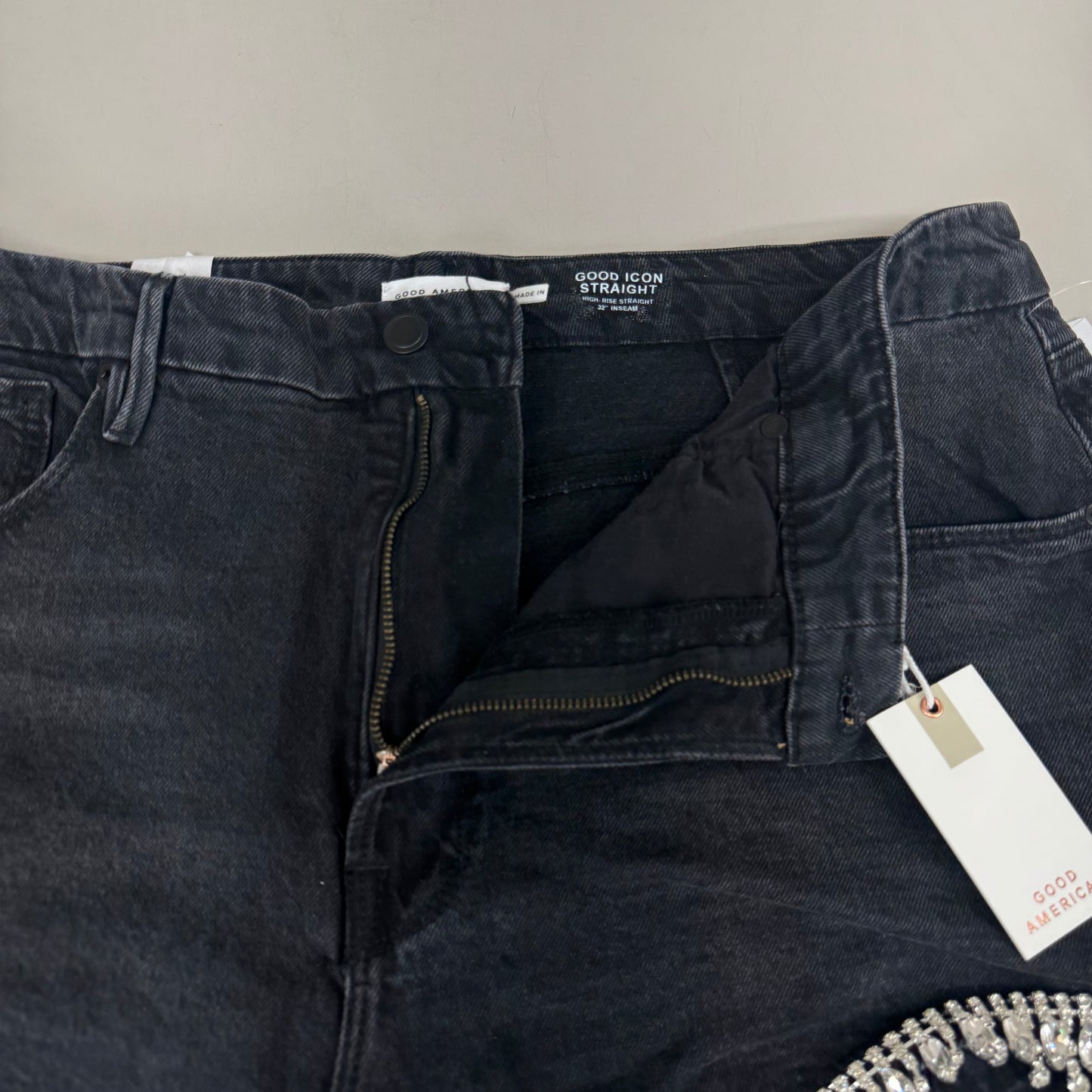GOOD AMERICAN Good Icon Straight Jeans Women's Sz 15 Black376 GDS150B