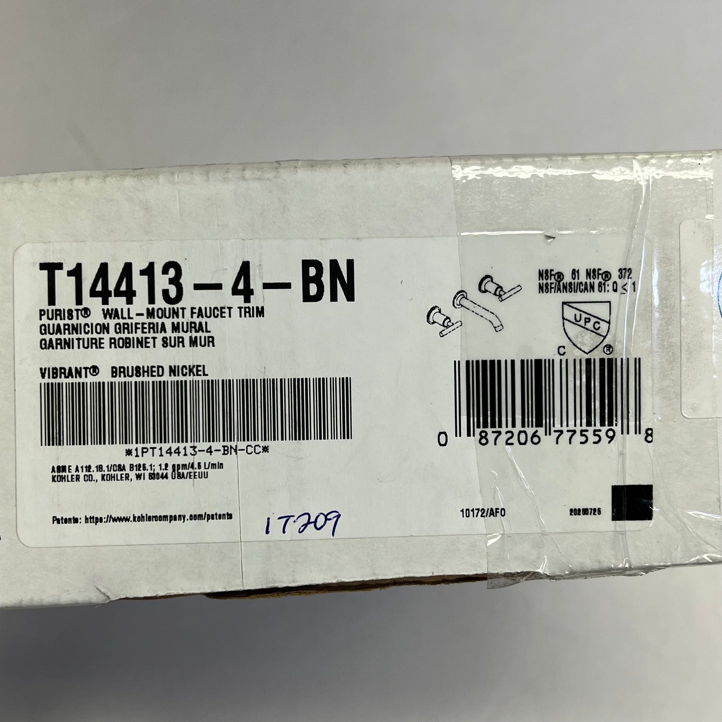 KOHLER Purist Wall Mount Faucet Trim Vibrant Brushed Nickel T14413-4-BN (Nicked)