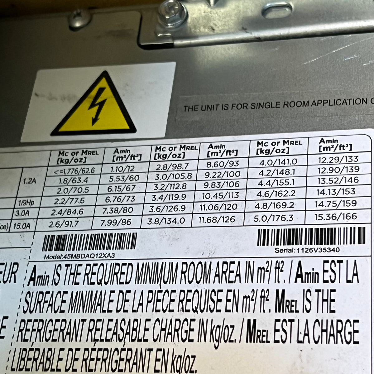 CARRIER Ductless Slim Ducted Heat Pump Fan Coil Unit 208-230 VAC 45MBDAQ12XH3