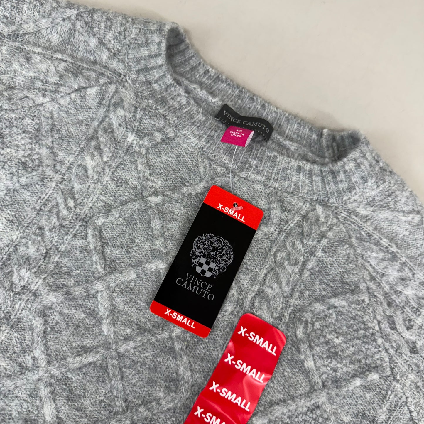 VINCE CAMUTO Cable Knit Sweater Women's Sz-XS Light Heather Grey SC2895