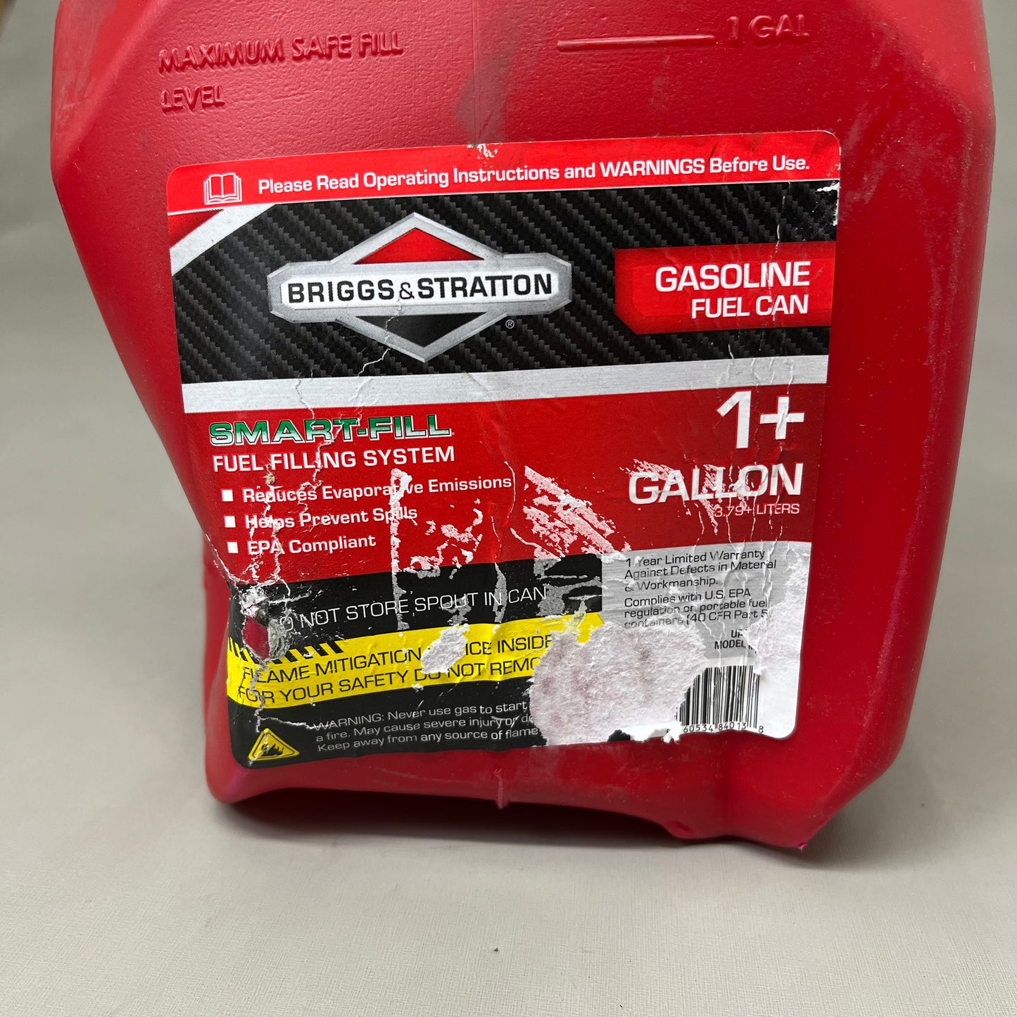 ZA@ BRIGGS & STRATTON (2 PACK) Smart-Fill Gasoline Fuel Can 1+ Gallon Comes w/ Pour Nozzle Red/Black 84013SL As-is Dirty/Damaged