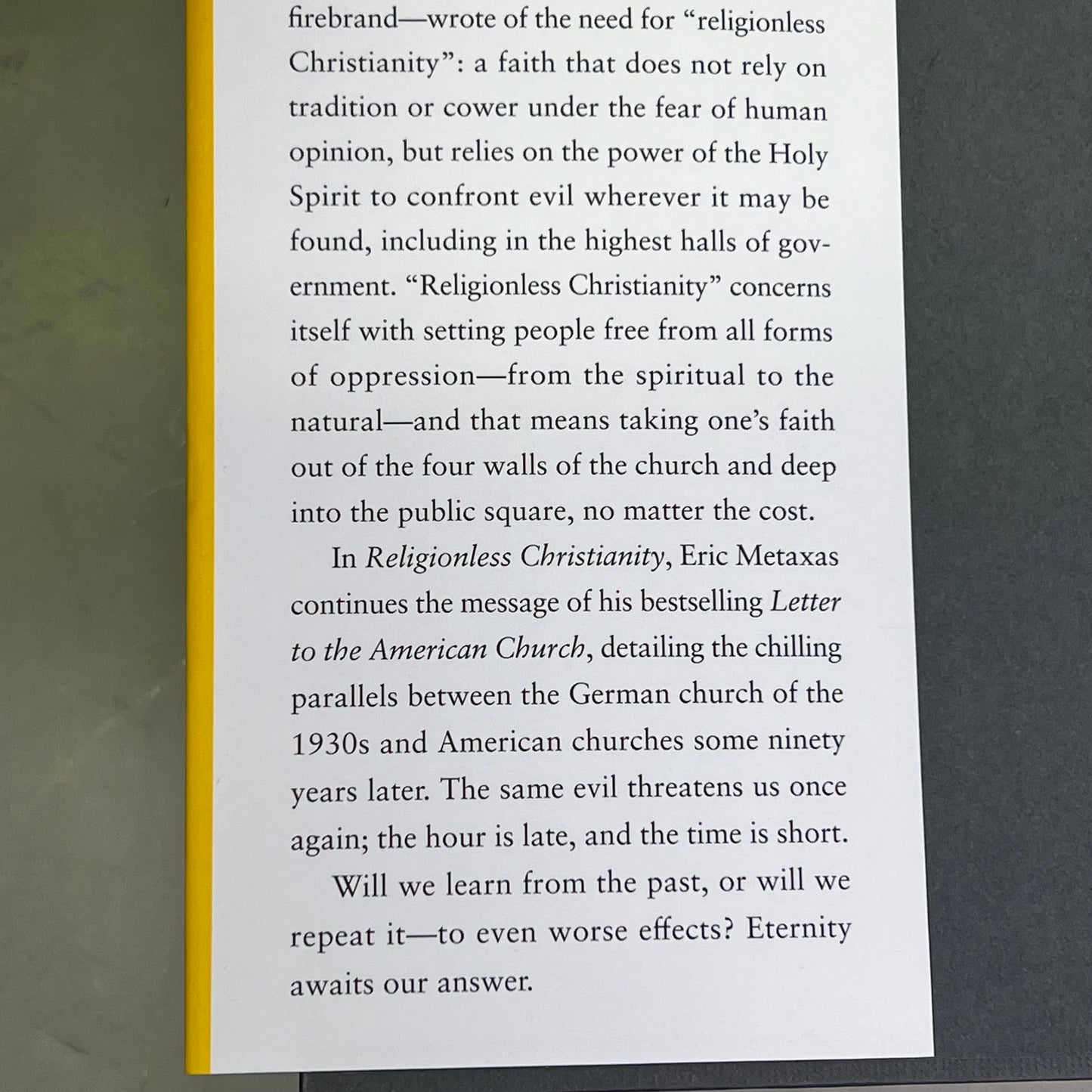 RELIGIONLESS CHRISTIANITY Gods Answer To Evil By Eric Metaxas Hardback Book