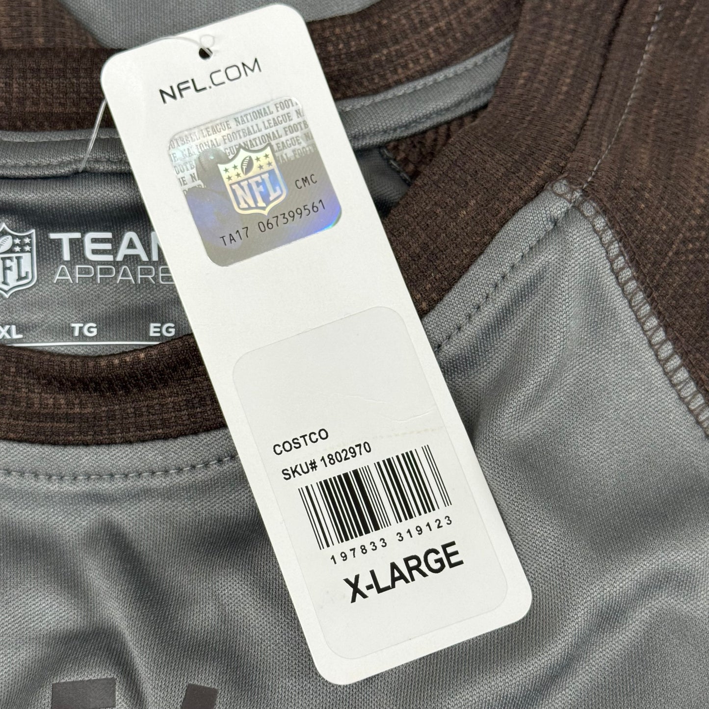 NFL Cleveland Browns Long Sleeve Shirt XL Brown/Grey 1802970 Established 1946