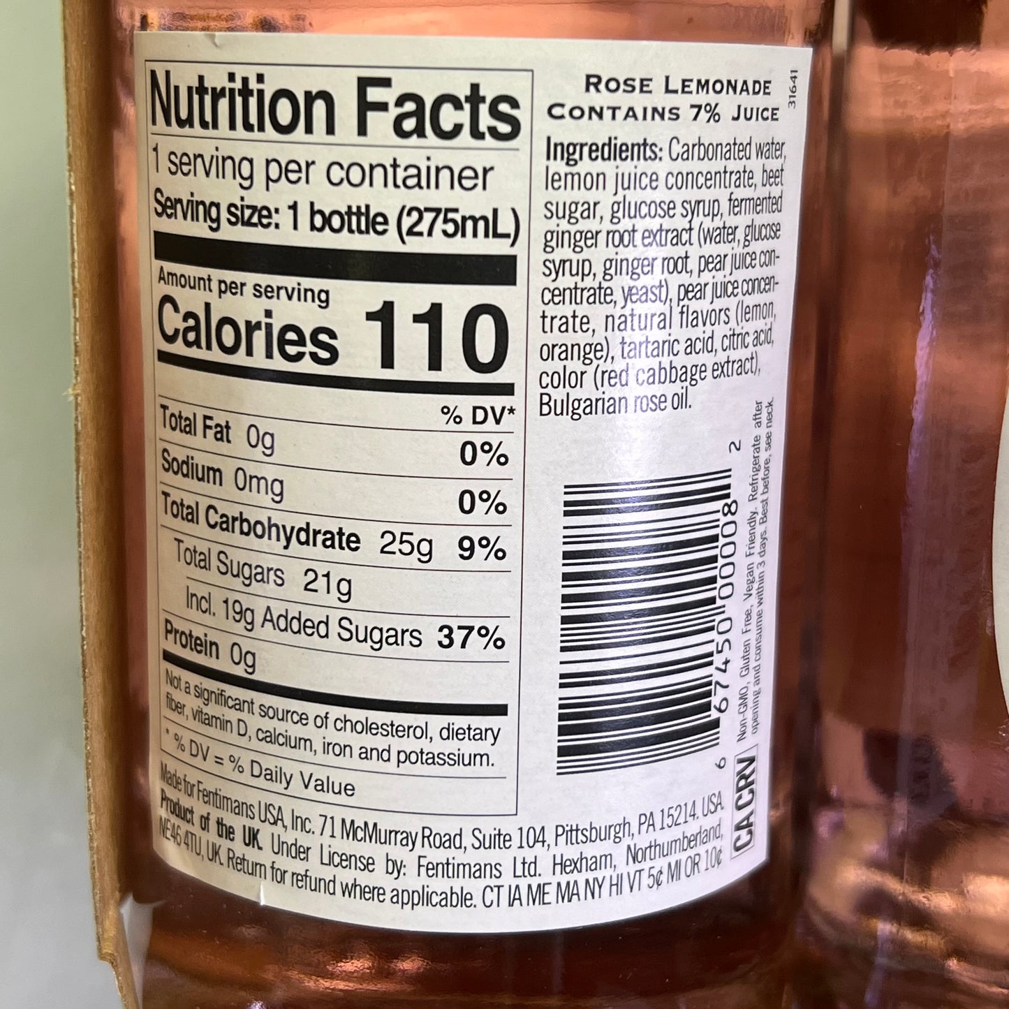 ZA@ ZA@ FENTIMANS (4 PACK) Botanically Brewed Rose Lemonade In Glass Bottles 9.3 Fl Oz