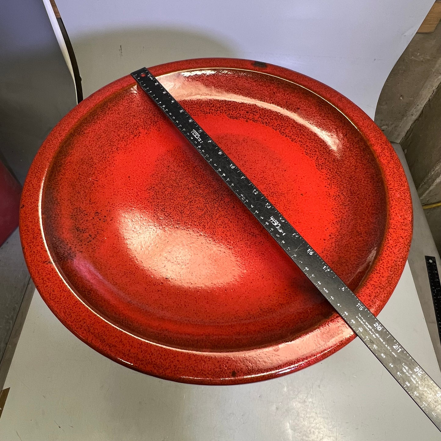 ZA@ Glazed Pottery 2 Piece Swirl Stand Bird Bath 22" L x 20" Dia Shiny Red