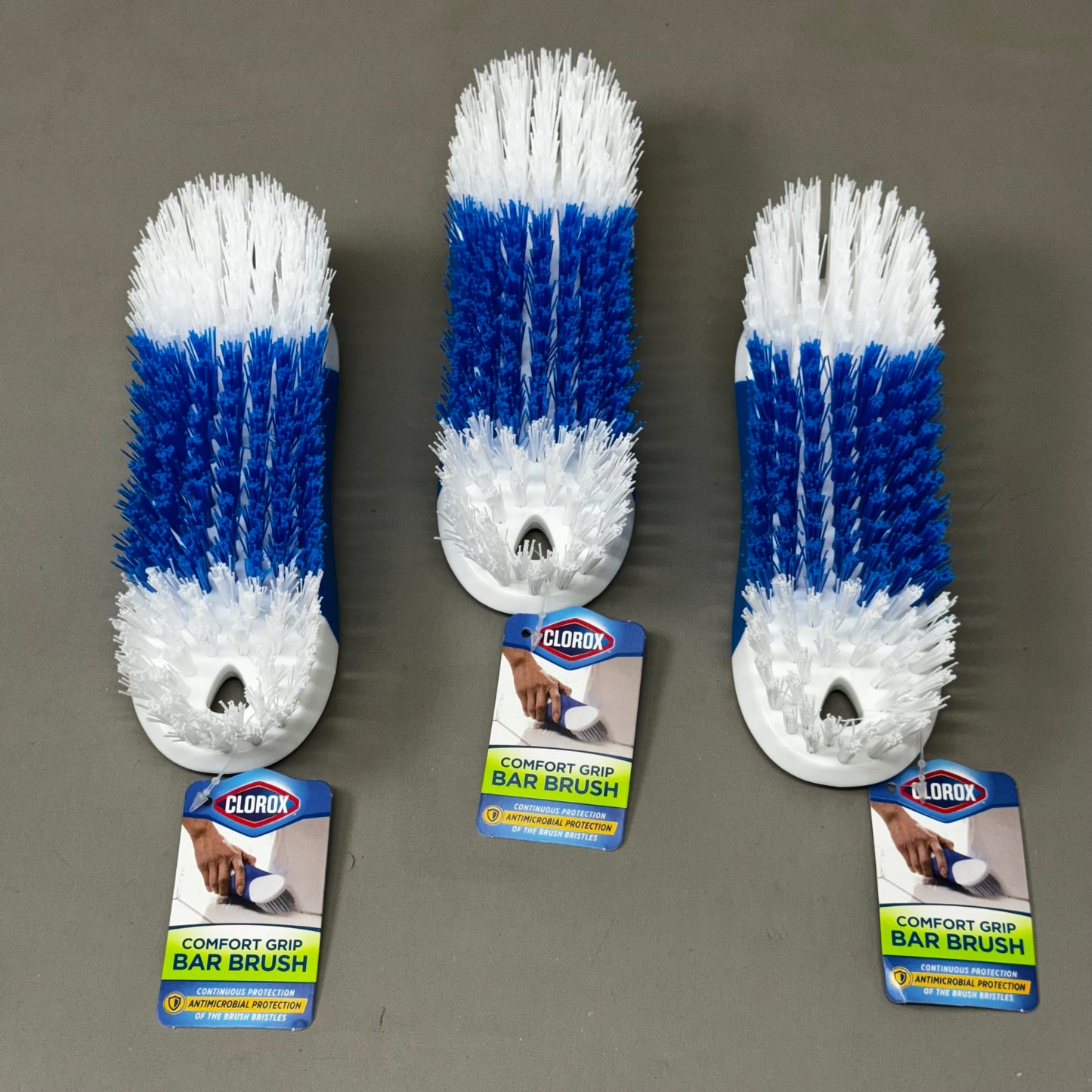 CLOROX (3 PACK!) Comfort Grip Bar Brush 8" x 2" Blue/White 622118