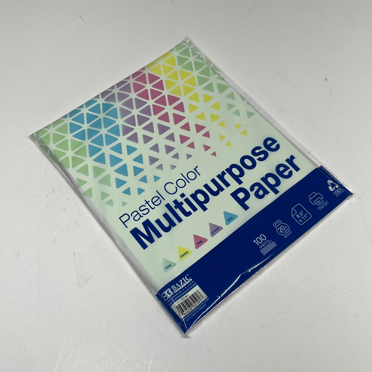 BAZIC (12 PACK, 100 SHEETS EACH)  Multipurpose Paper 8.5"x11" Pastel Colors 5191