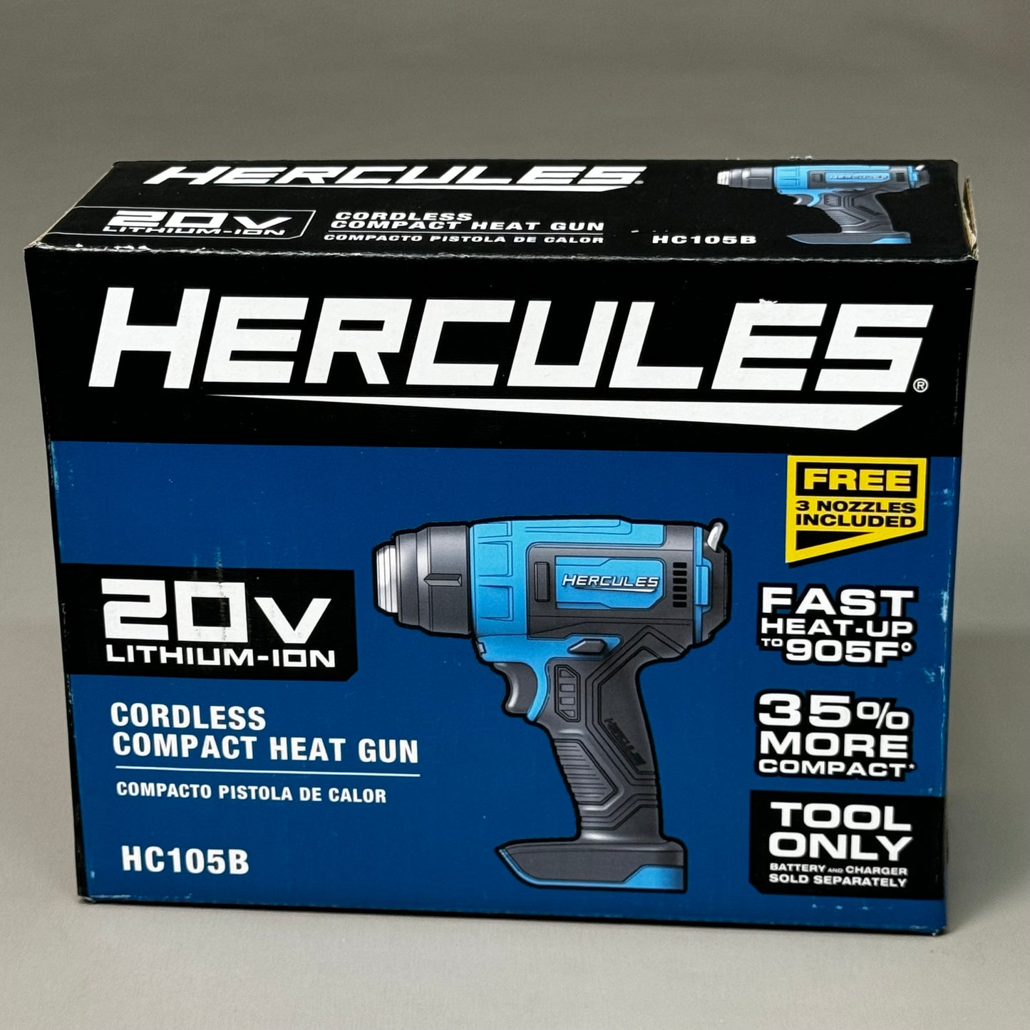 HERCULES 20V Lithium-Ion Cordless Compact Heat Gun 7" x 8 1/2" Blue HC105B