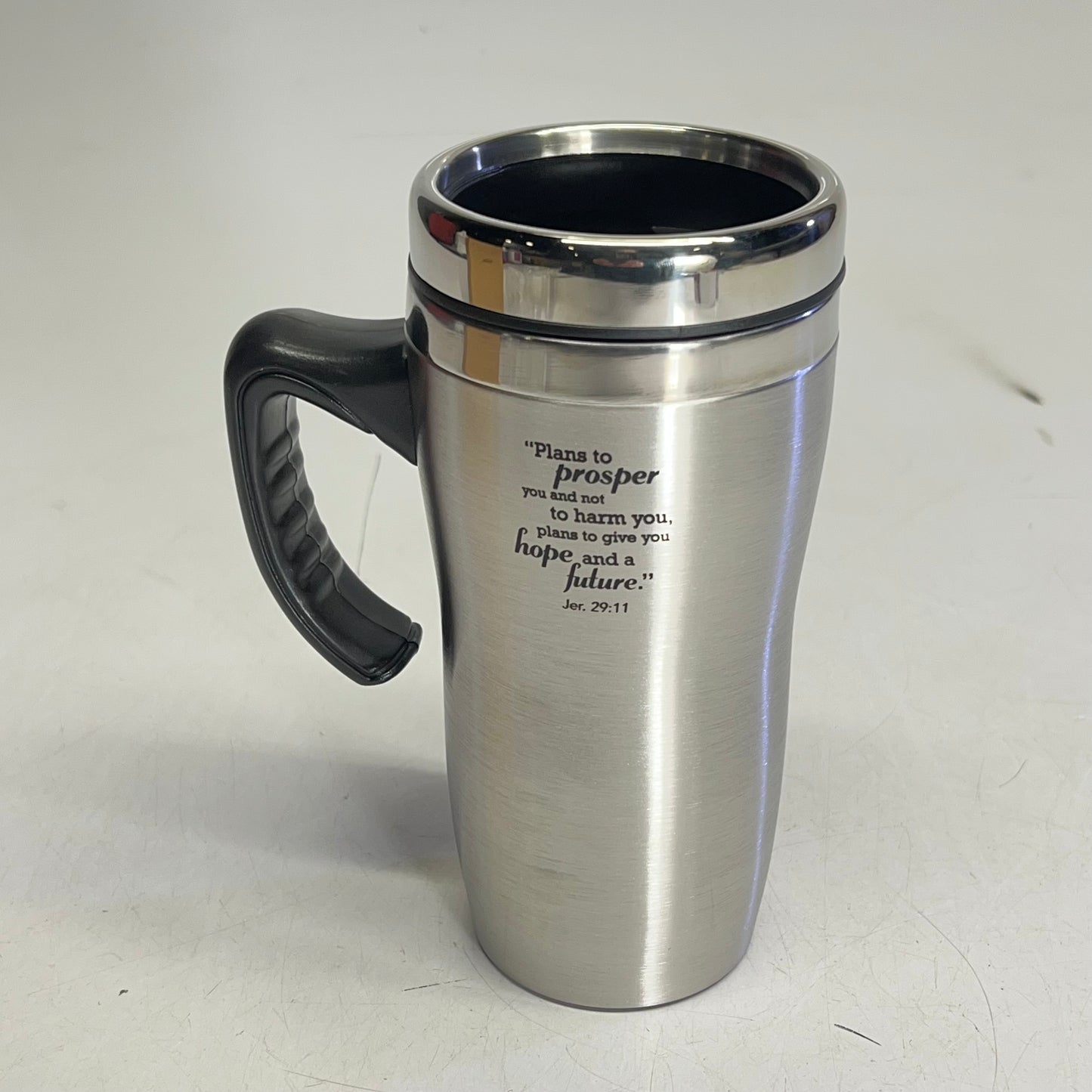 CHRISTIAN ART GIFTS Travel Mug W/ Handle Jeremiah 29:11 16fl Oz Silver SMUG098