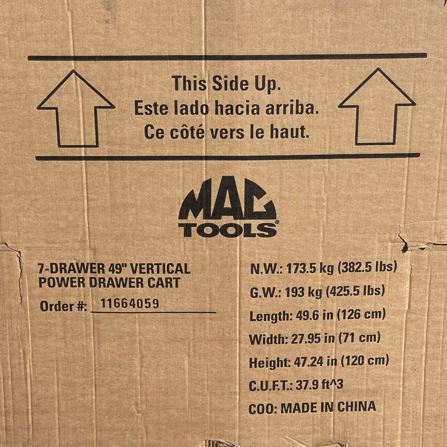 MAC TOOLS Vertical Power 7 Drawer Drop Top Cart 49” Blue UC4925VPD-BL