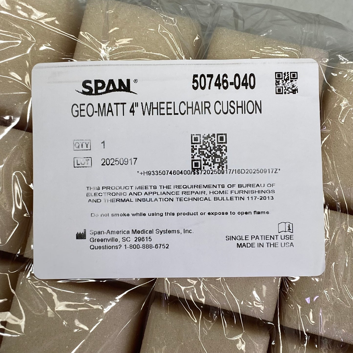 SPAN 4” Medium Density Wheelchair Cushion 4" x 18" x 16" 50746-040