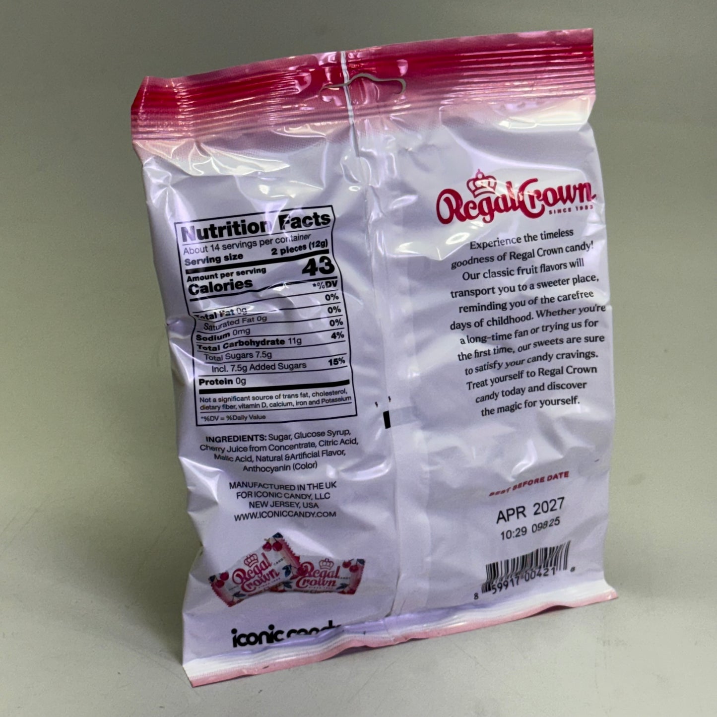 ZA@ ICONIC CANDY (12 PACK) Hard Candy Sour Cherry 6.25 oz BB 04/28