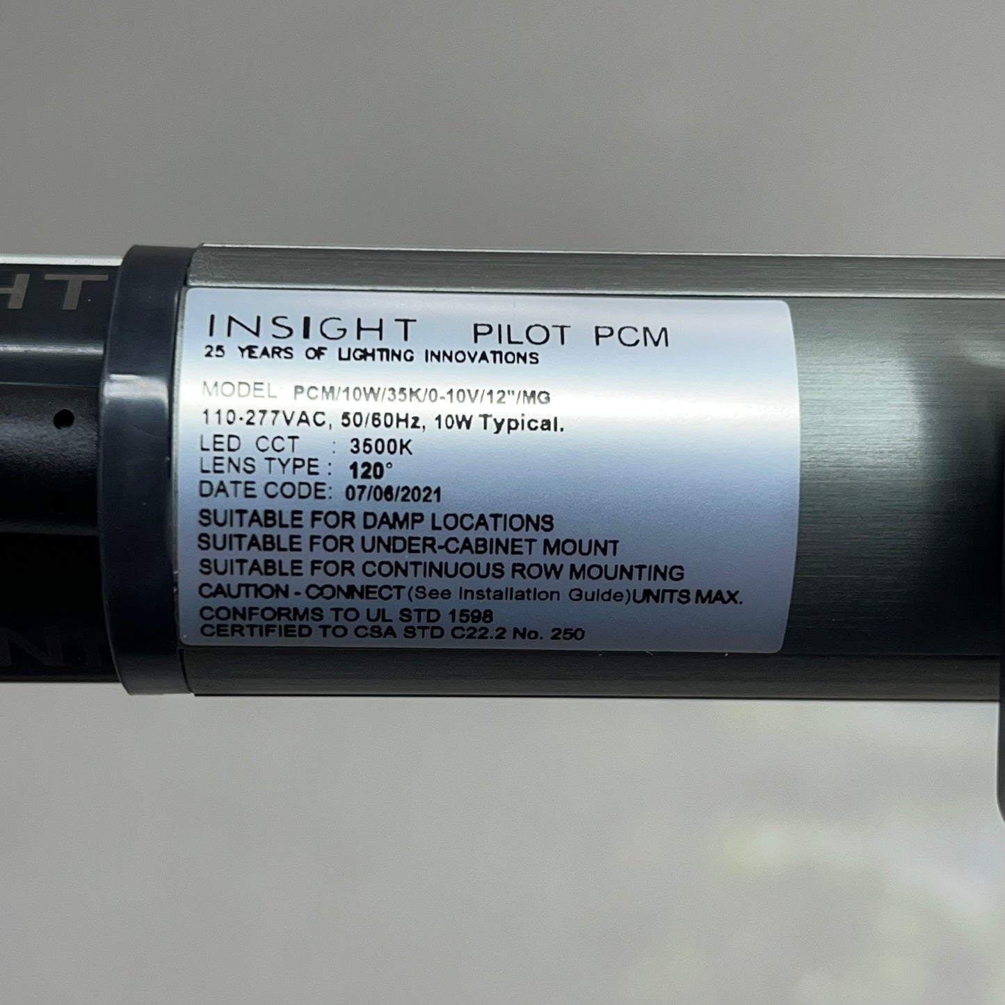 INSIGHT LIGHTING Pilot PCM Light Fixture 110-277VAC PCM/10W/35K/0-10V/12"/MG