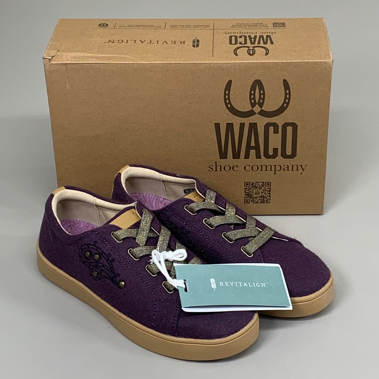 ZA@ WACO Malibu Sparkle Genuine Leather Elastic Laces Womens Sz 10D Vintage Violet A612797