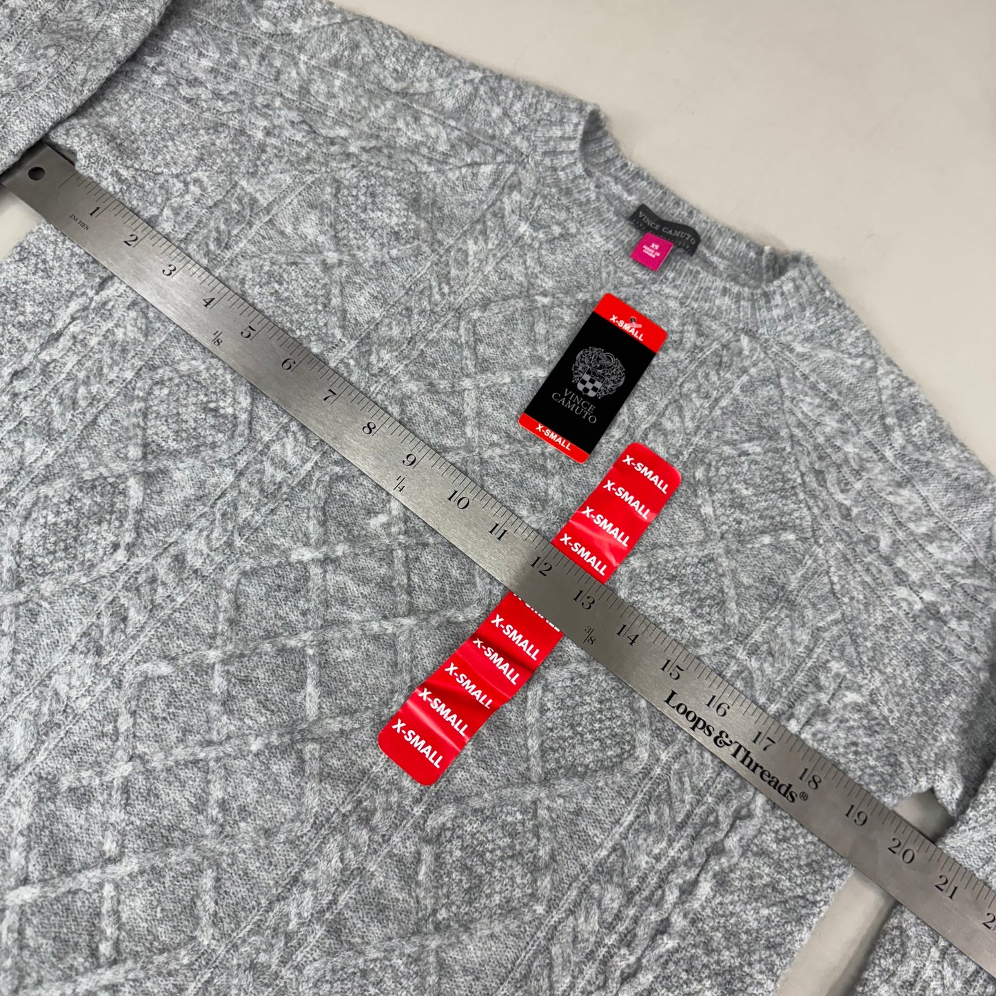 VINCE CAMUTO Cable Knit Sweater Women's Sz-XS Light Heather Grey SC2895