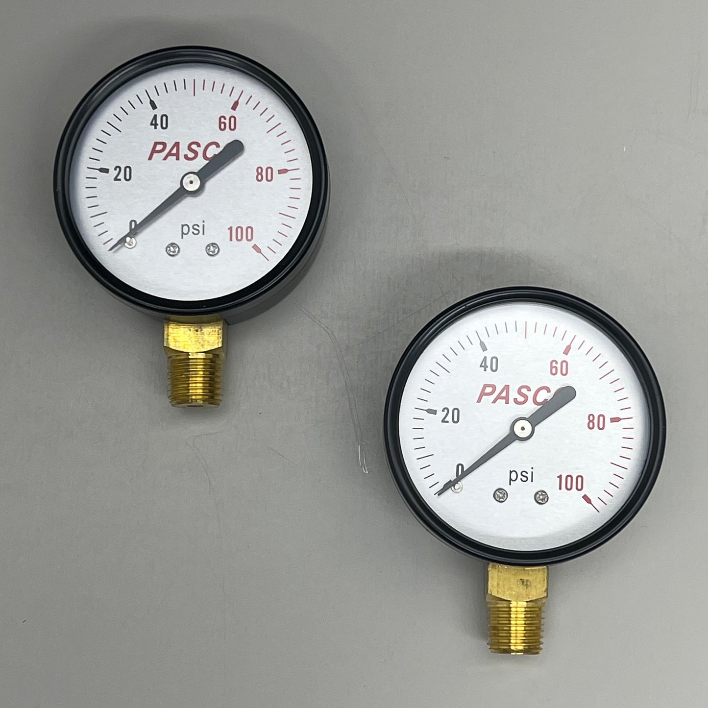 PASCO (2 PACK) Pressure Gauge 1/4" MPT Brass Connection 2-1/2" 100 PSI 1741