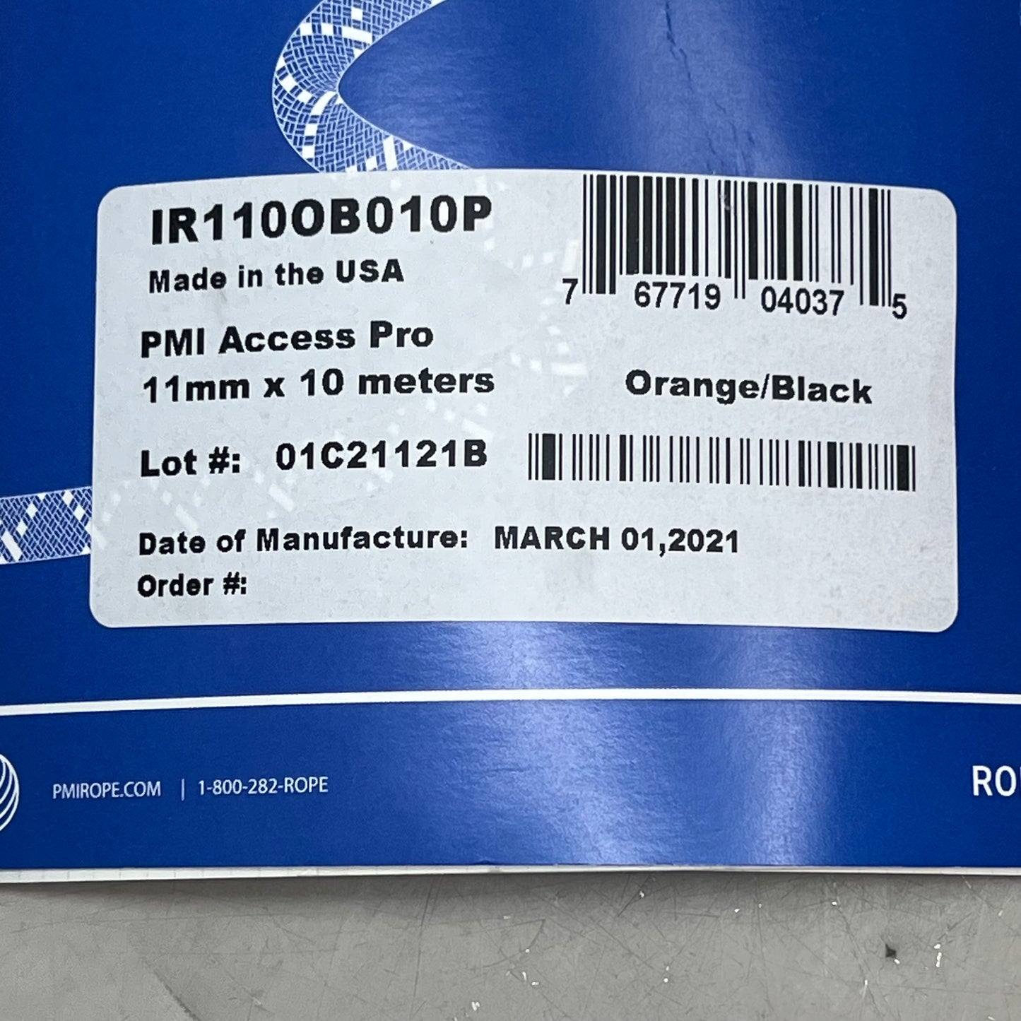 PMI Access Pro Rope W/ Steel Snap Hook 11mm x 32' Orange/Black IR110OB010P