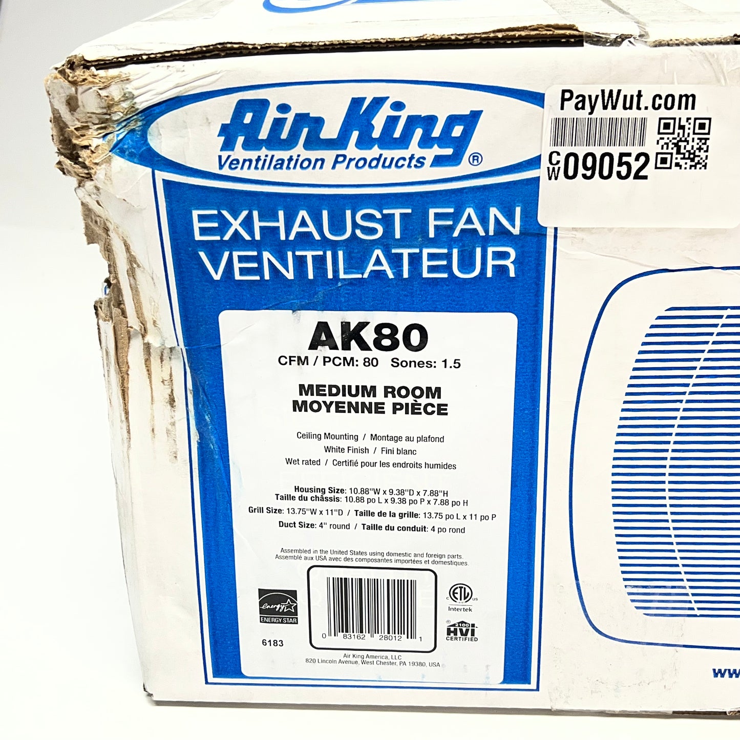 AIR KING 1 Scone Ceiling Mounted Energy Star Rated Exhaust Fan 80CFM White AK80
