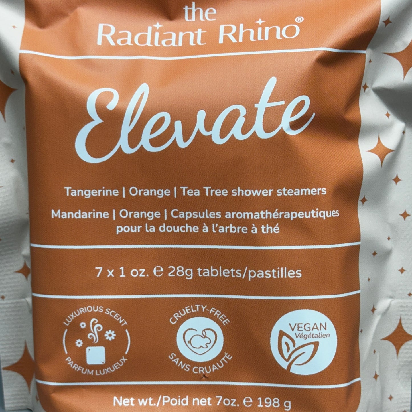 THE RADIANT RHINO (6 PACK) ELEVATE Tangerine Orange Tea Tree Shower Steamers 7 Tablets Each