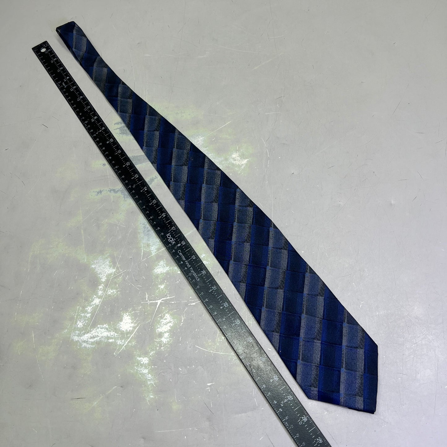 EMILIO PONTI Hand Made 100% Silk Suit Tie Ombre Plaid 60" Blue/White (Pre-Owned)