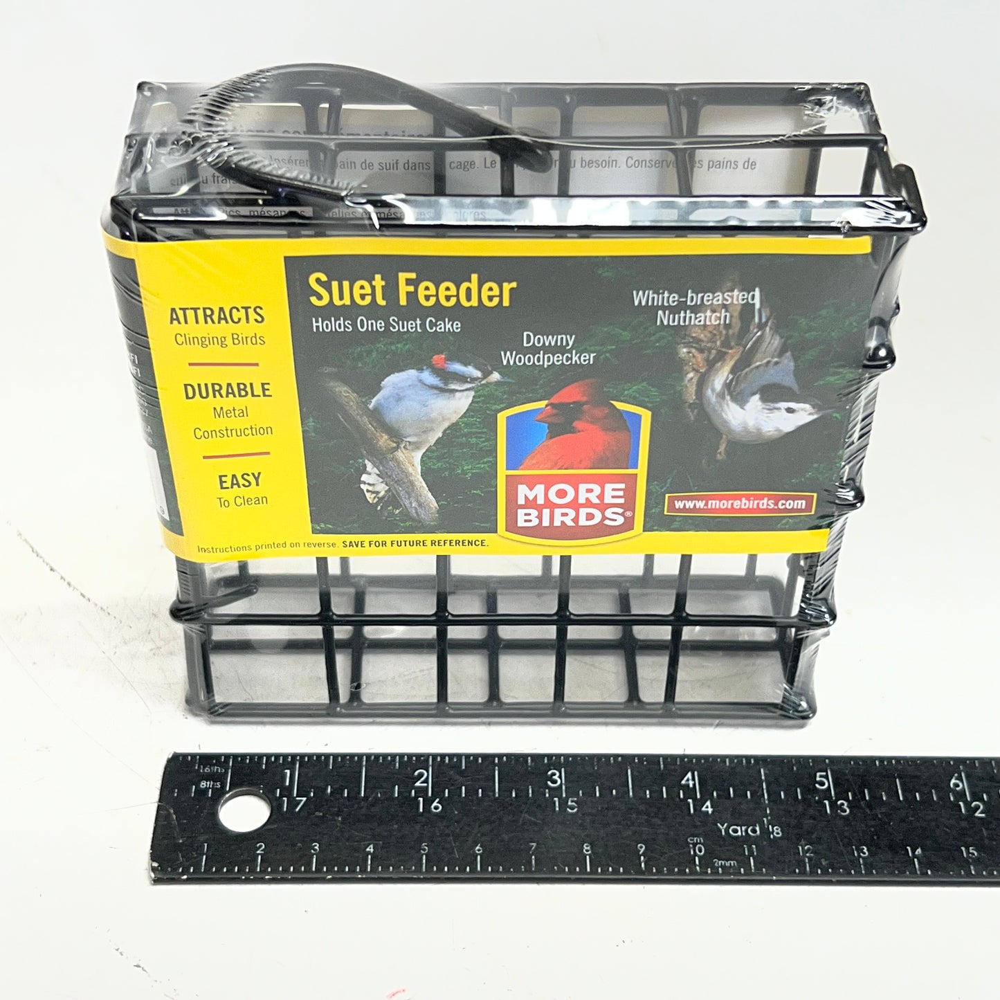 MORE BIRDS (2 PACK) Cake Steel Suet Feeder Sz 5"L x 1.5"W x 4.6"H, Black 38092