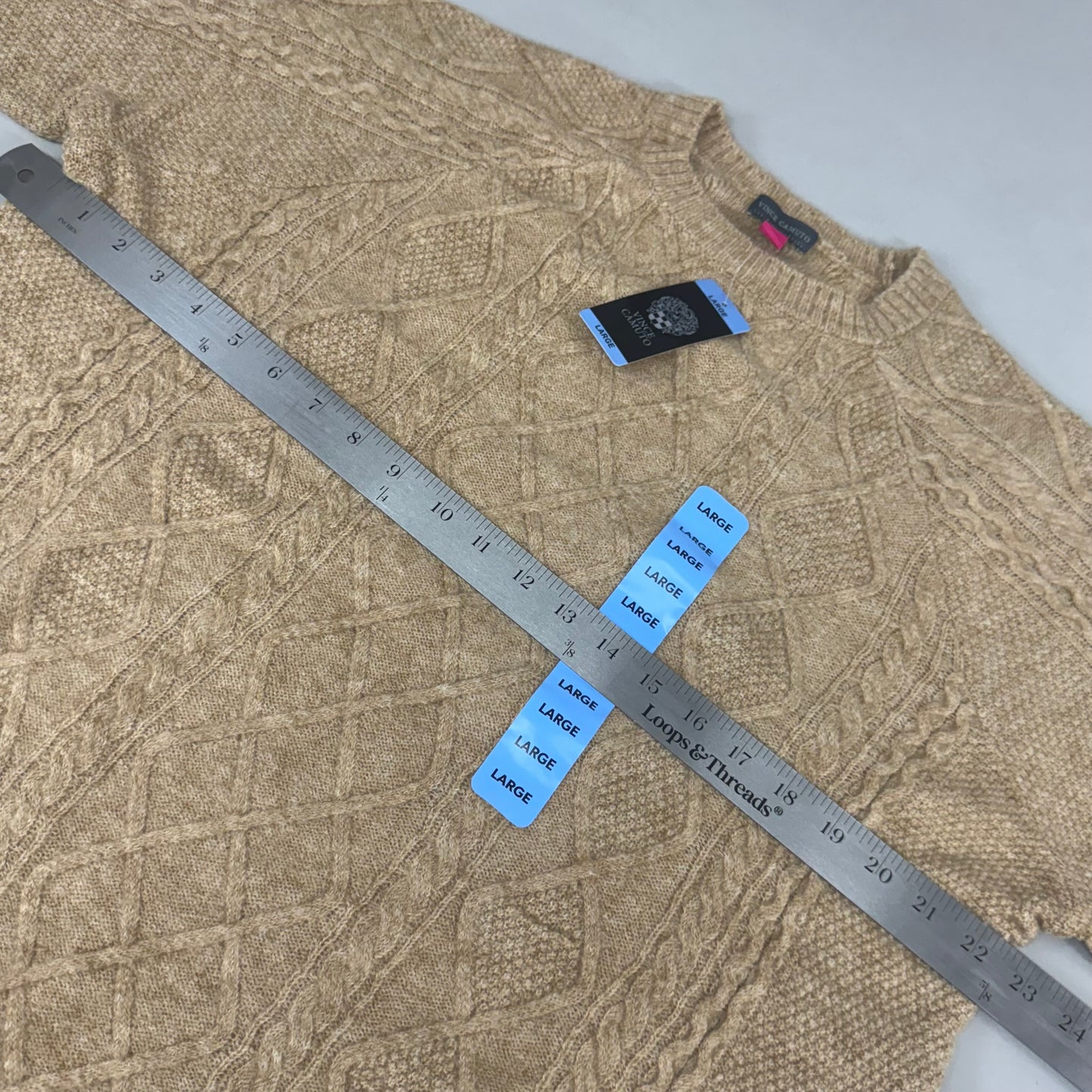 VINCE CAMUTO Cable Knit Sweater Women's Sz-L Latte Heather SC2895