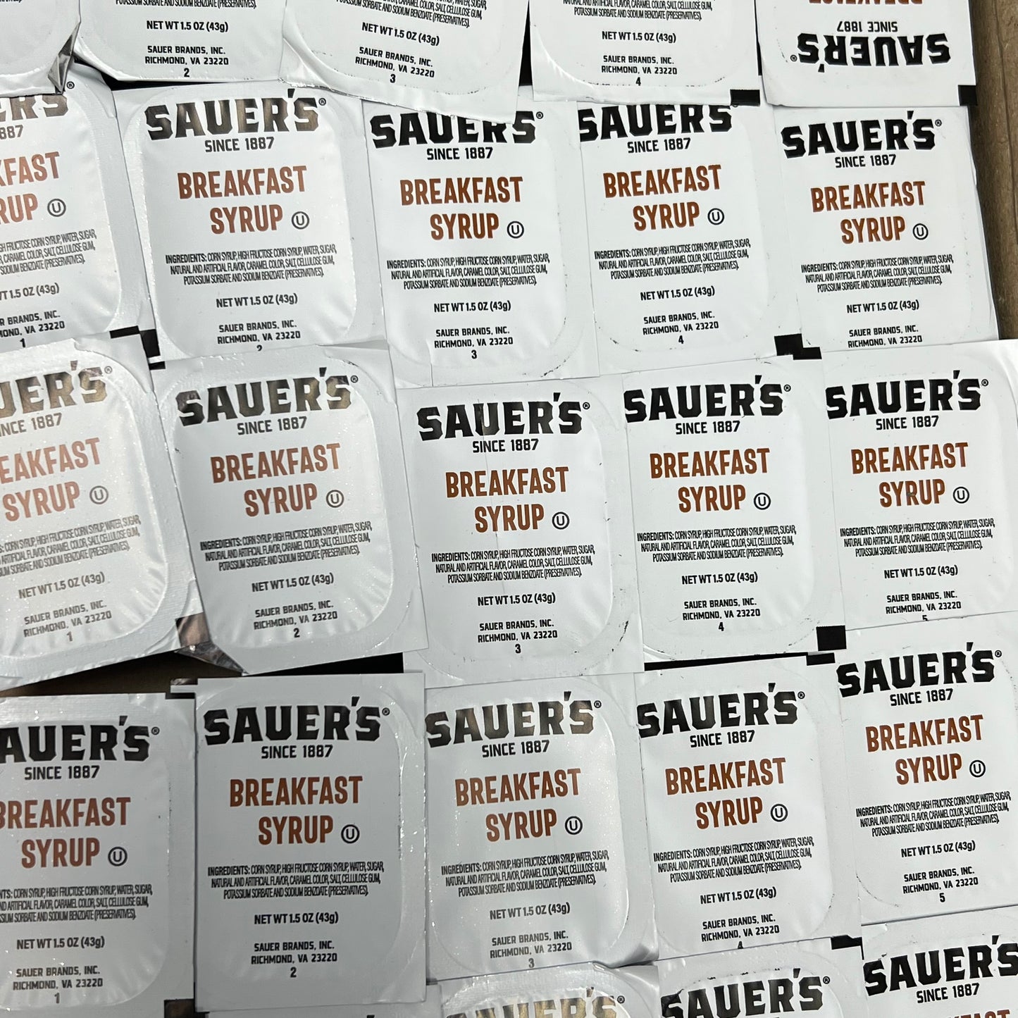 ZA@ SAUER (100 PACK) Regular Table Syrup Individually Packaged 1.5oz BB 11/26