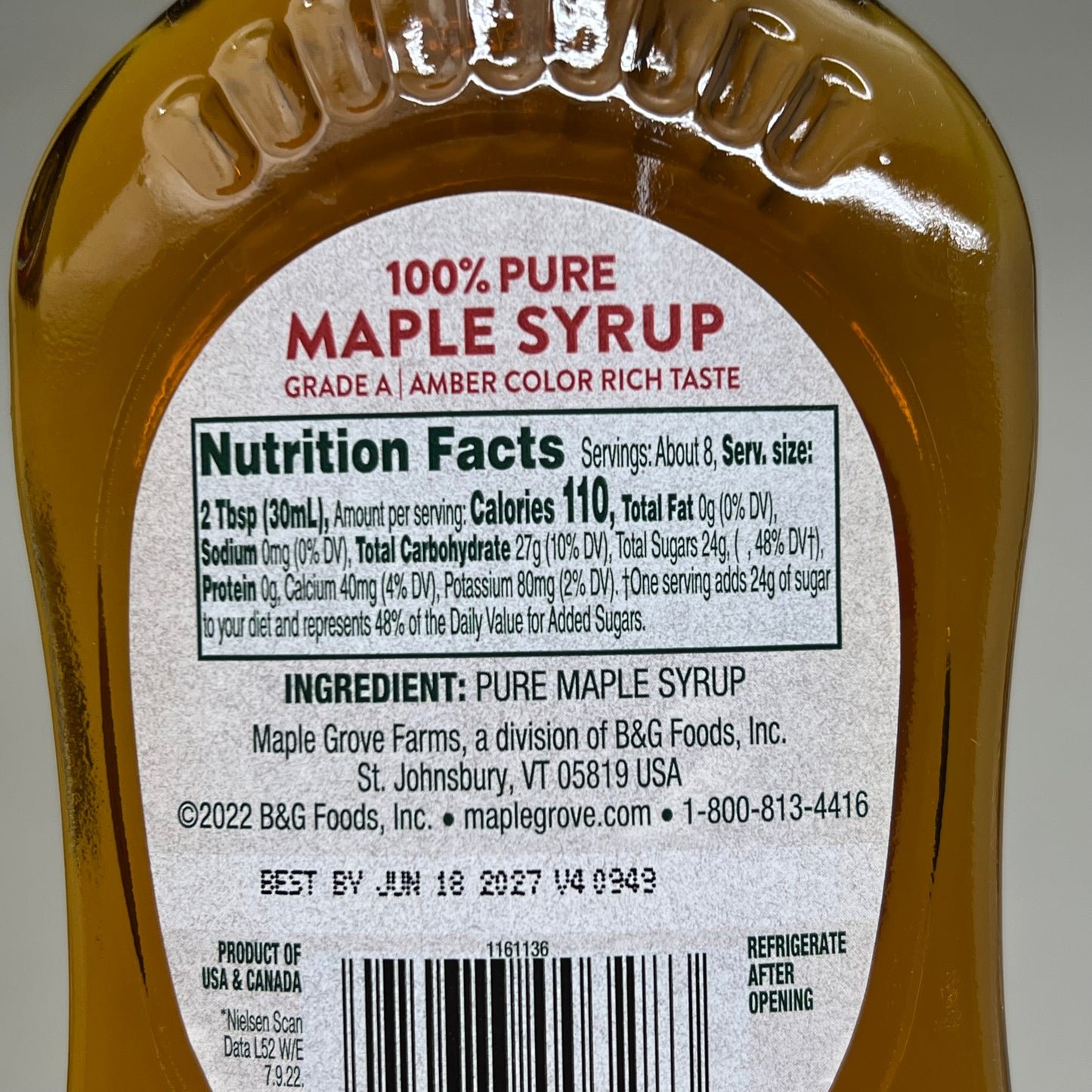 MAPLE GROVE FARMS (12 PACK) Crafted 100% Pure Maple Syrup 8.5 Fl Oz BB 06/27