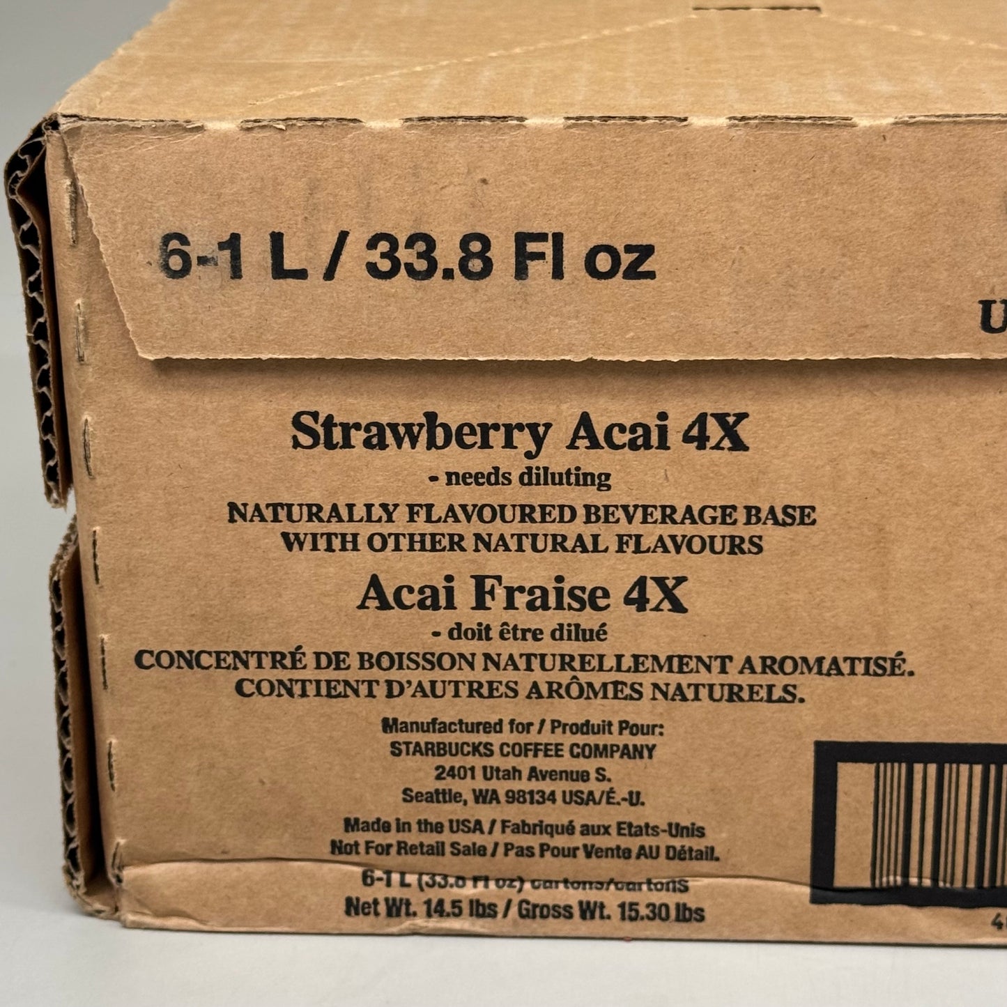 ZA@ STARBUCKS (6 PACK) Strawberry Acai 4X Naturally Flavored Beverage Base 1 L AS-IS (04/24)