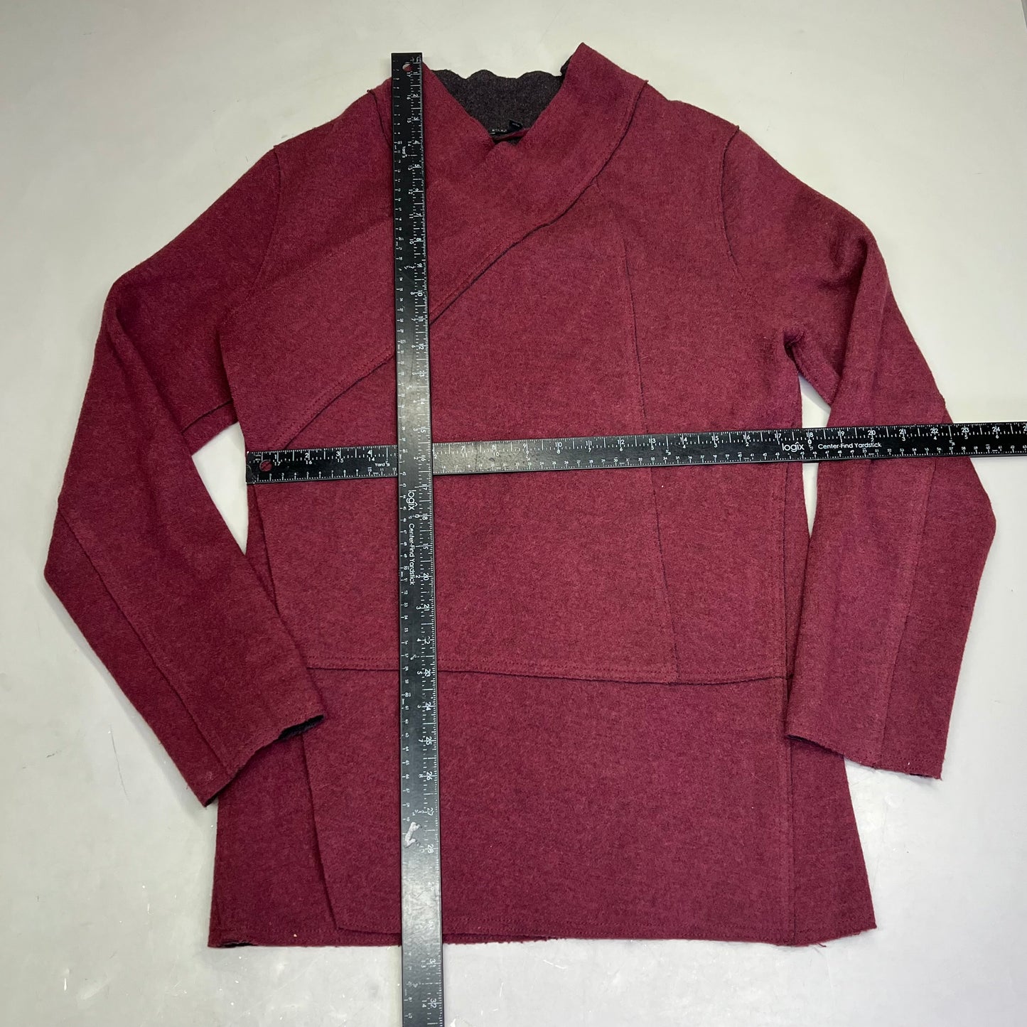 EILEEN FISHER Long Scoop Cut Bottom Cardigan 96% Merino Wool Women's Sz M Wine