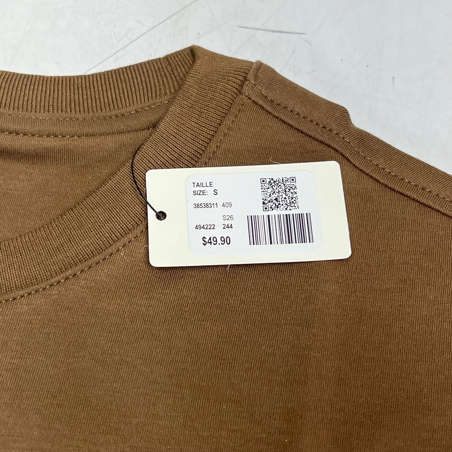 RW & CO Solid Interlock Cotton Crew-neck Tee Men's Sz S Tabacco 494222