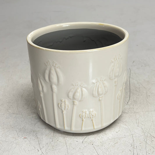 SILVER TREE Poppy Bud Pattern Ceramic Plant Pot  5"x5" Glaze Crème A11057