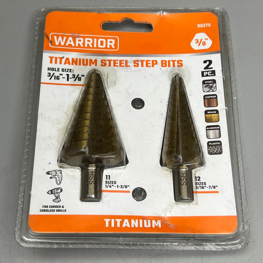 WARRIOR 2PC! Titanium Steel Step Bits 3/8"x3/16"-1-3/8" 96275