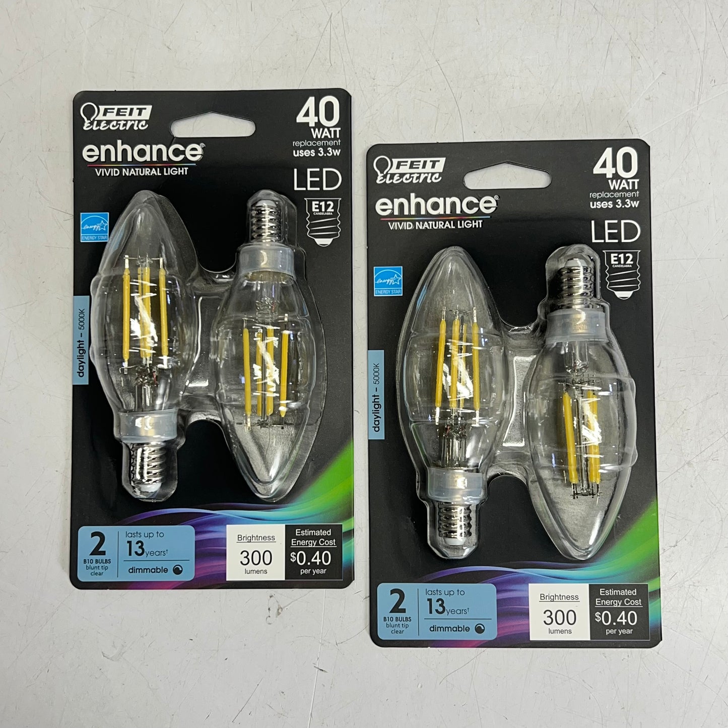 FEIT ELECTRIC (2 PACK) Filament Led Bulb E12 Daylight 5000K BPCTC40/950CA/FIL/2
