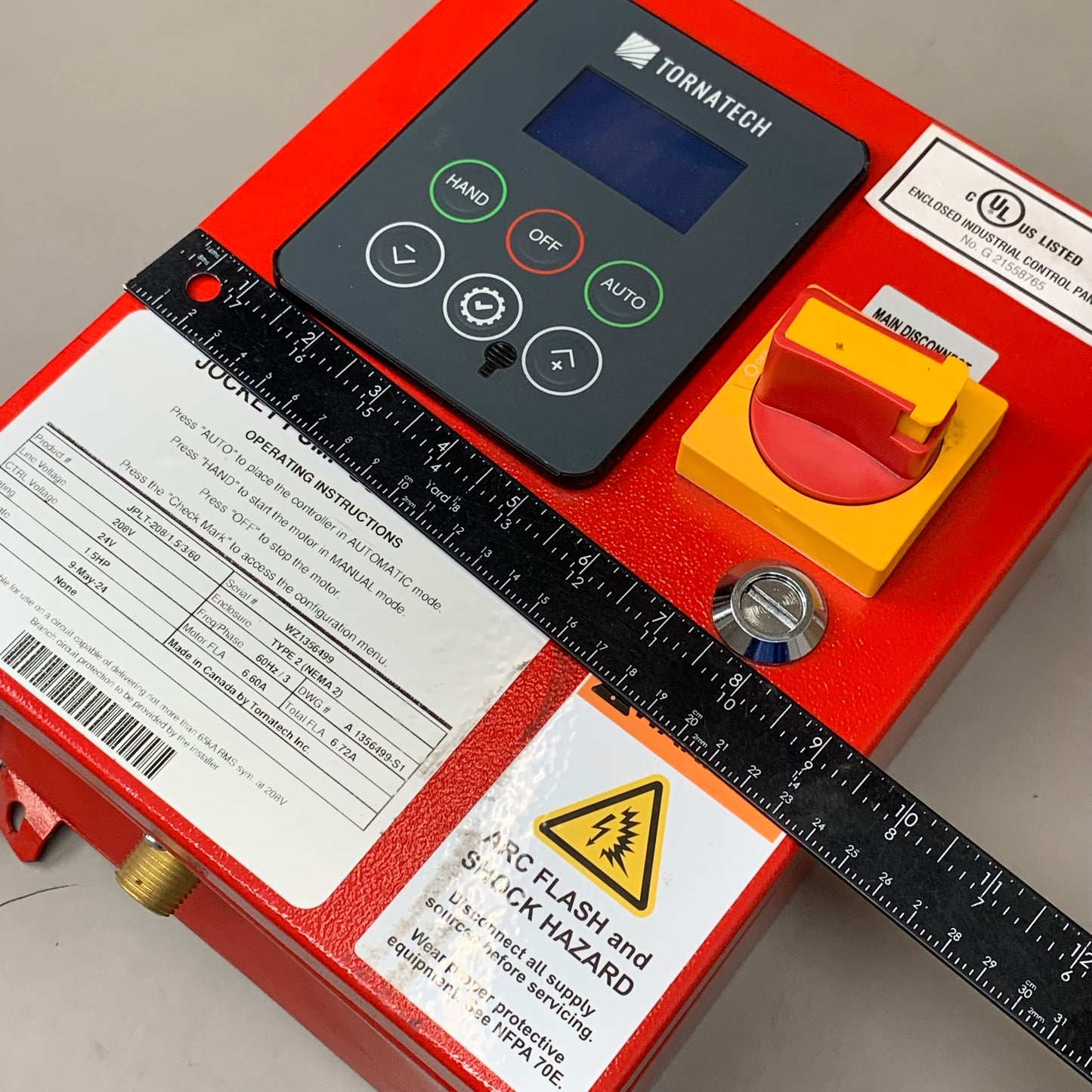 TORNATECH Jockey Pump Controller 12"x9" As-is (see images) Red JPLT-208/1.5/3/60