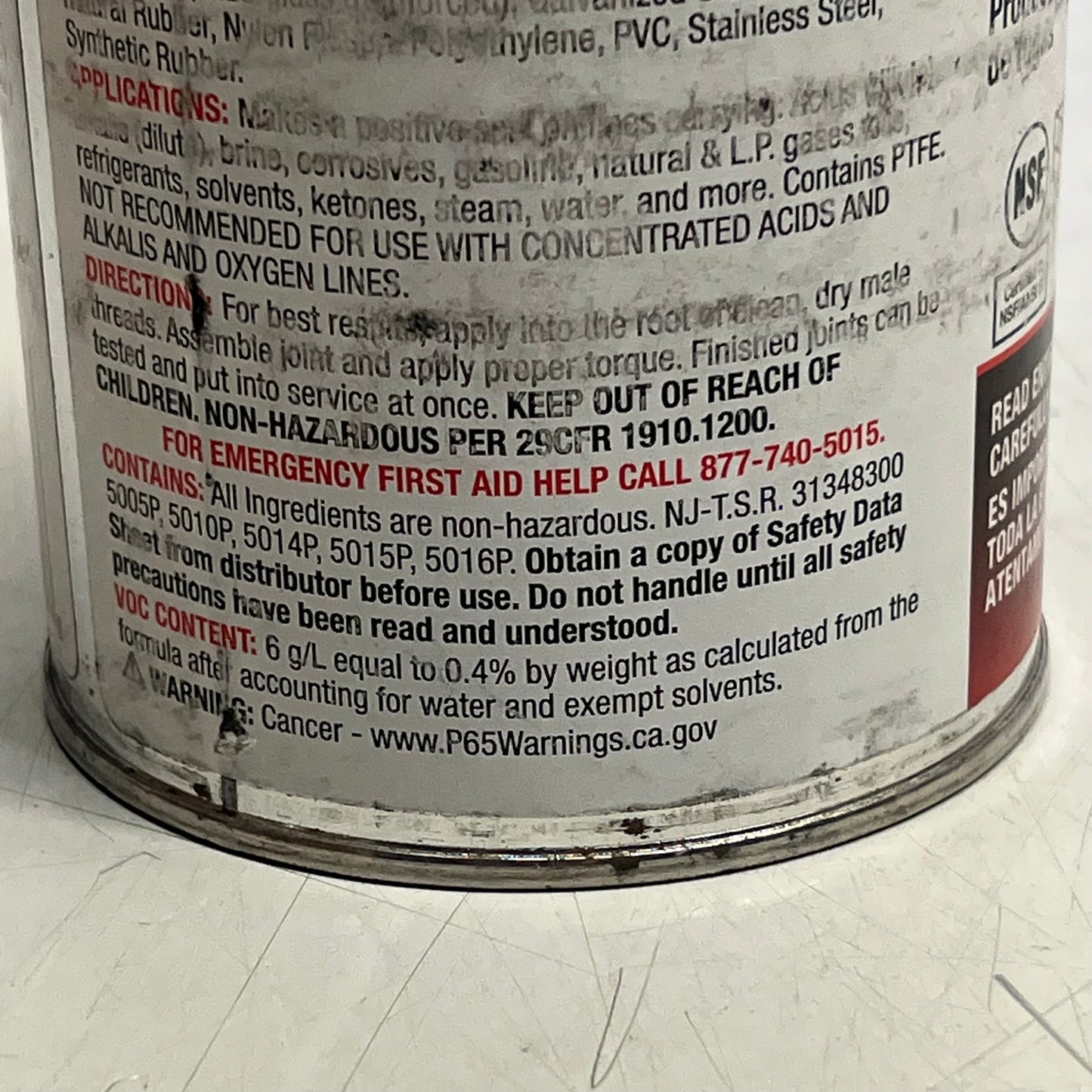 HERCULES REAL-TUFF PTFE Paste Thread Sealant Leak-Proof Joints 16 Oz White 15625