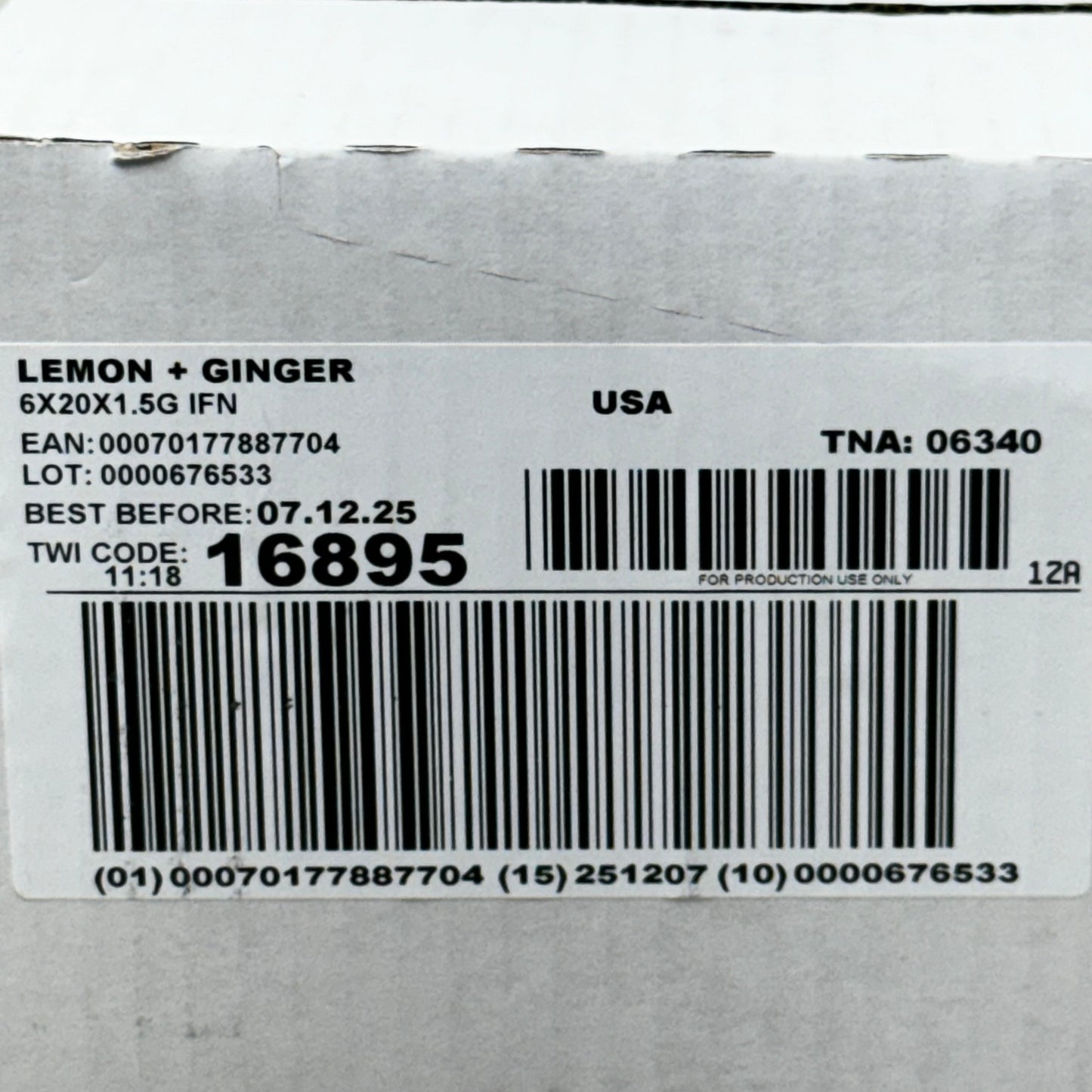 TWININGS of London (6 PACK) Lemon & Ginger Herbal Tea 20 Bags per Box 16895 Exp 7/25