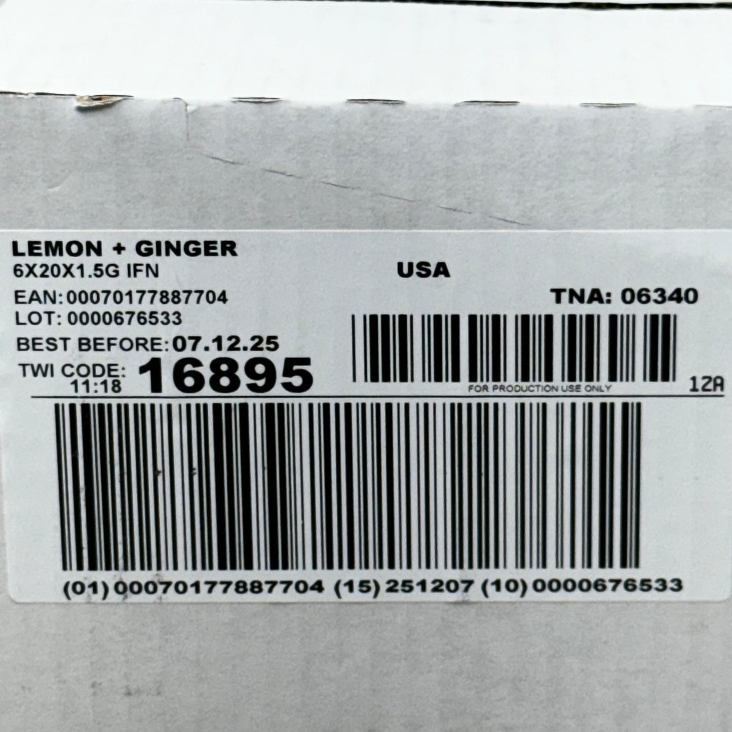 ZA@ TWININGS of London (6 PACK) Lemon & Ginger Herbal Tea 20 Bags per Box 16895 Exp 7/25 D