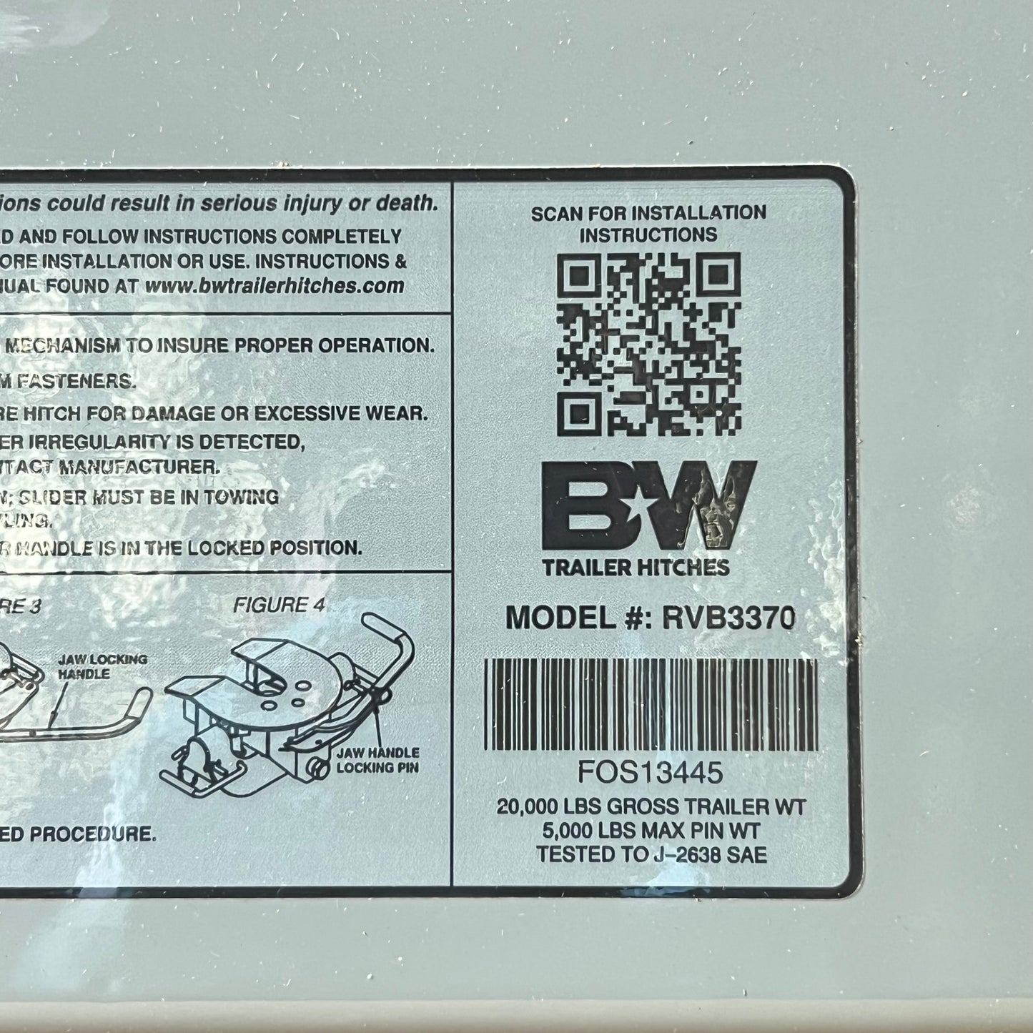 BW TRAILER Trailer Hitch/Related 33"W x 36"L x 10"H Grey RVB3370/RVC3006