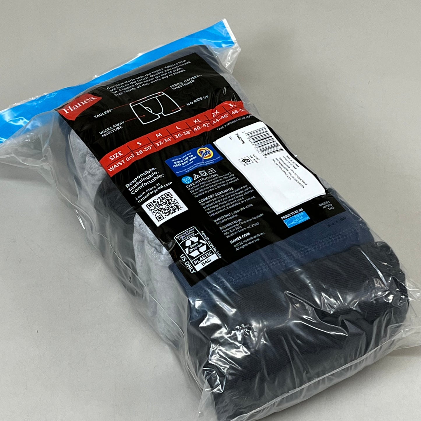 HANES (6 PACK!) Men's Boxer Briefs Sz 2XL 44-46" Black/Blue/Grey 7460P6