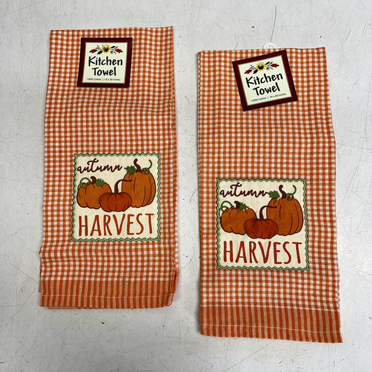 KANE KITCHEN (2 PACK) Kitchen Towels "Autumn Harvest" 16"x26" Orange Gingham