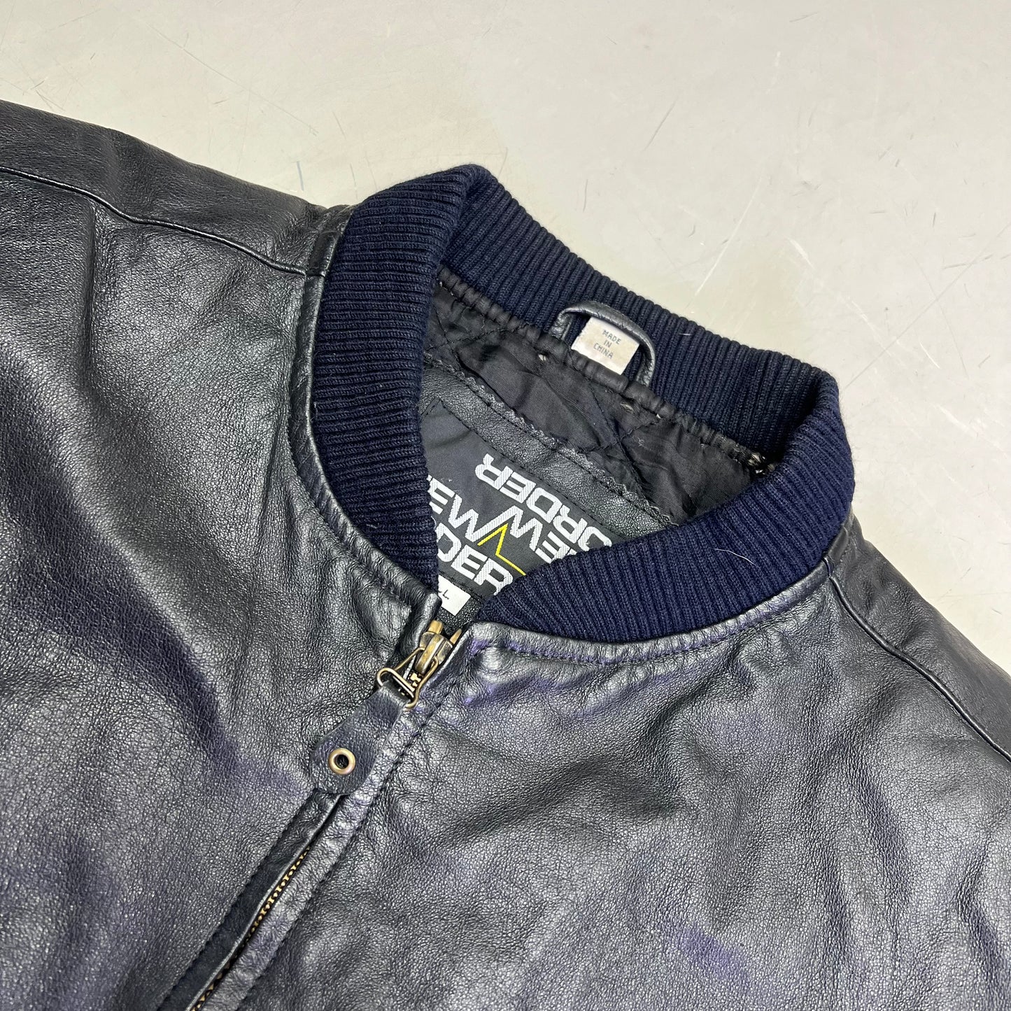 NEW ORDEDR Authentic Leather Jacket Full Zip Men's Sz L Black (Pre-Owned)