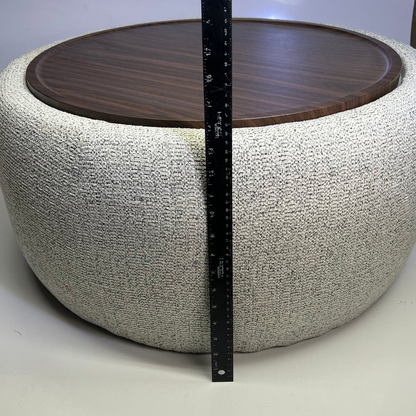 ZA@ VKNOW Modern Round Wooden Tray Ottoman W/ Storage 29.5"x29.5"x16" Grey/ Brown VK413BEI