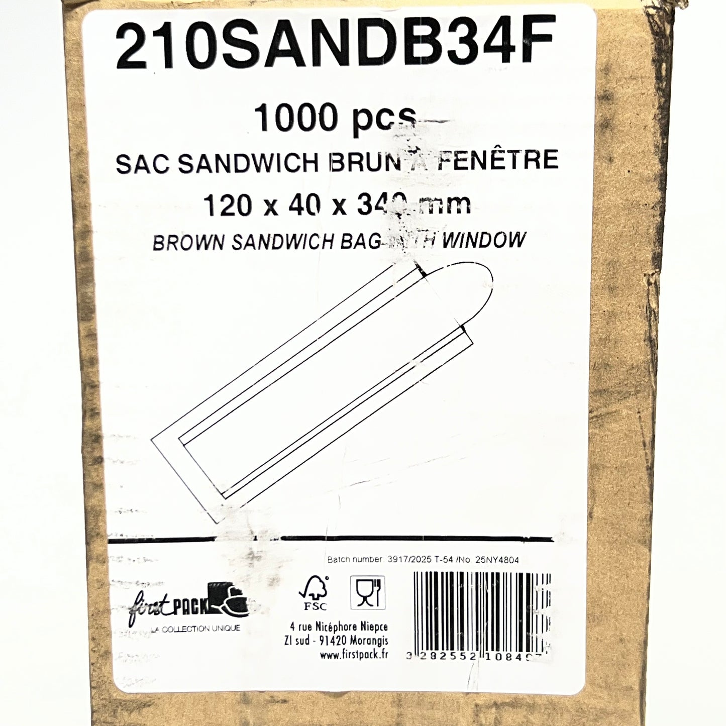 ZA@ FIRST PACK (1000 PACK) Kraft Paper Sandwich & Baguette Bags with Window Sz 4.7" x 1.6" x 13.4" 210SANDB34F