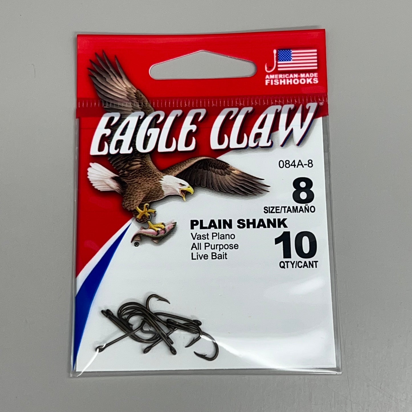 EAGLE CLAW(5 PACK) Freshwater & Saltwater Plain Shank Hook Bronze #8 10pc 084A-8